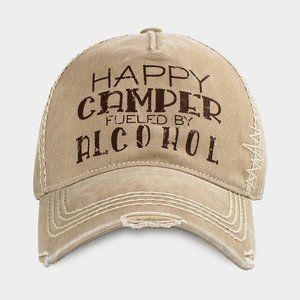 HAPPY CAMPER FUELED BY ALCOHOL Message Vintage Baseball Cap